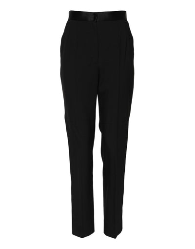 Dolce & Gabbana Schwarze konisch zulaufende Hose aus Wolle mit hoher Taille
