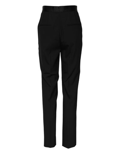 Dolce & Gabbana Schwarze konisch zulaufende Hose aus Wolle mit hoher Taille
