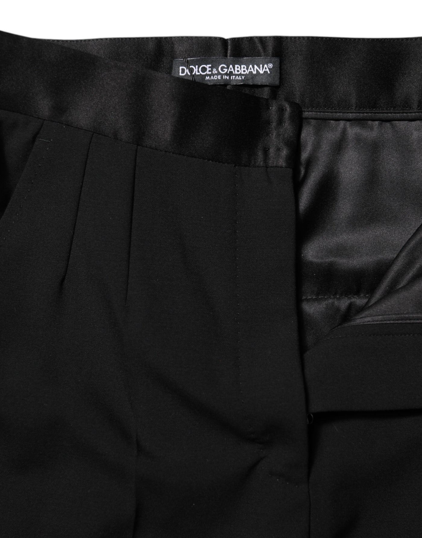 Dolce & Gabbana Schwarze konisch zulaufende Hose aus Wolle mit hoher Taille