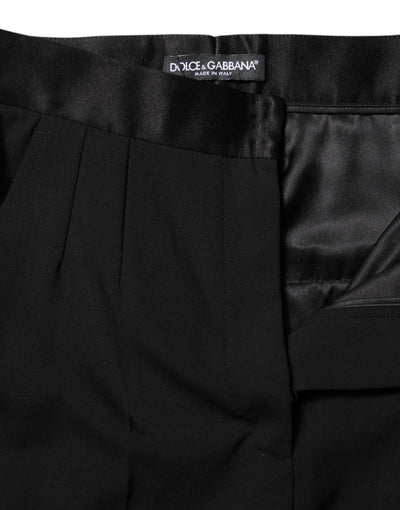 Dolce & Gabbana Schwarze konisch zulaufende Hose aus Wolle mit hoher Taille
