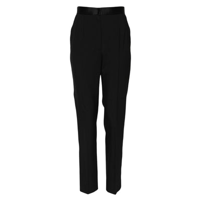 Dolce & Gabbana Schwarze konisch zulaufende Hose aus Wolle mit hoher Taille