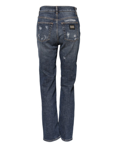 Dolce & Gabbana Blaue Boyfriend-Jeans aus zerfetztem Denim