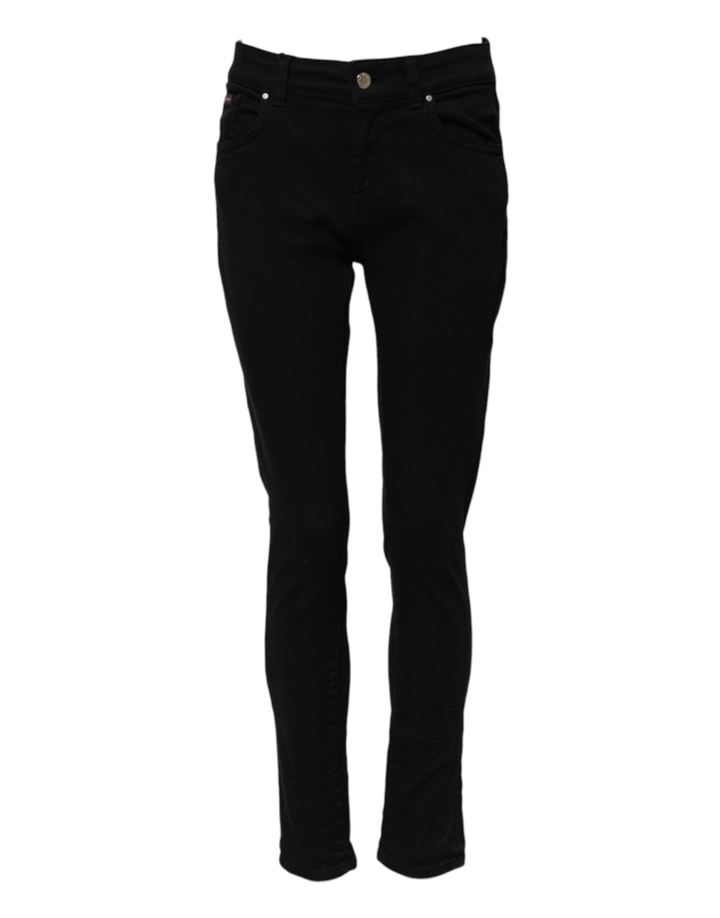 Dolce & Gabbana Schwarze Baumwolle Logo Skinny Mid Waist Denim Jeans