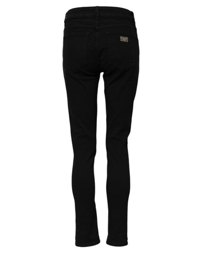 Dolce & Gabbana Schwarze Baumwolle Logo Skinny Mid Waist Denim Jeans