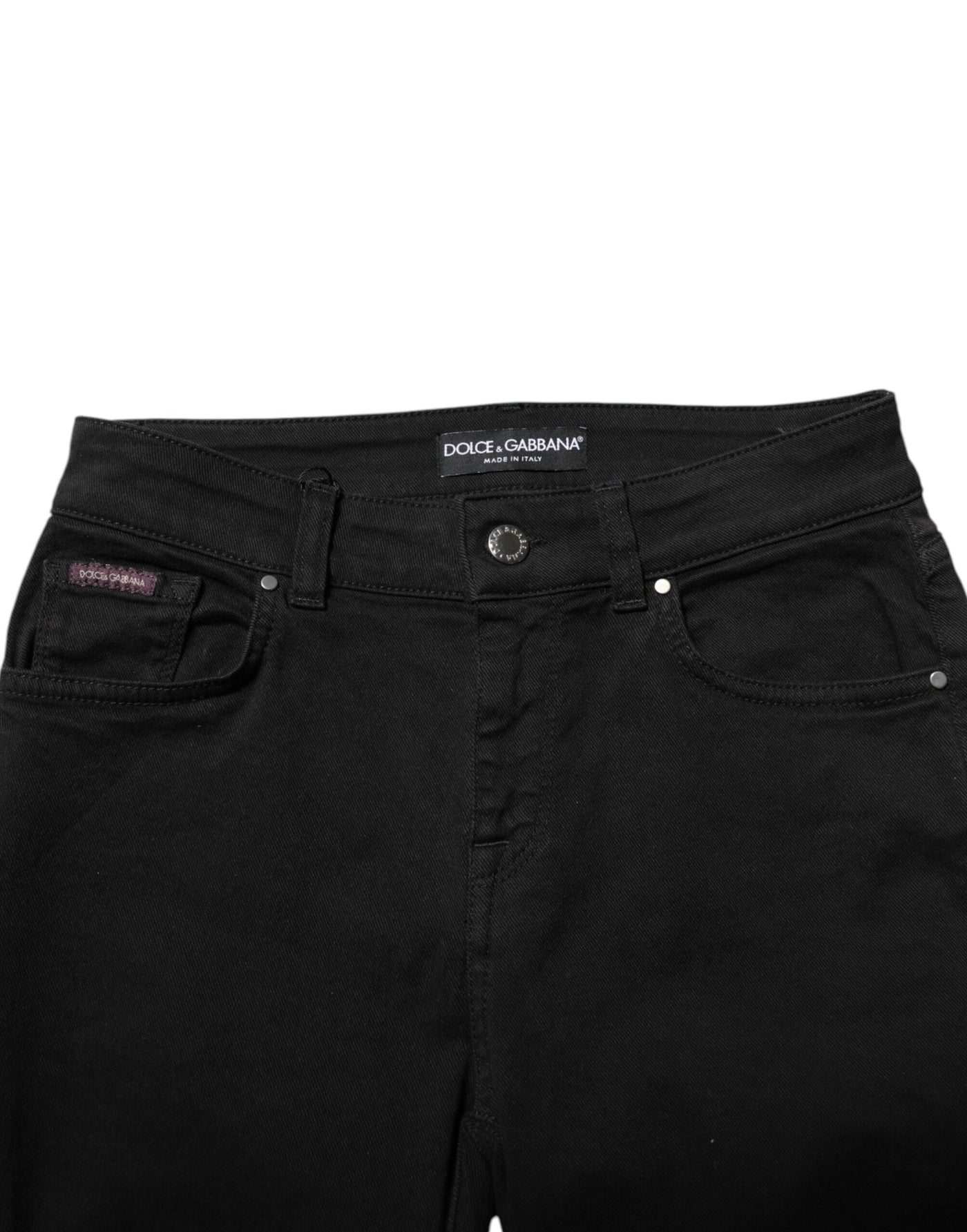 Dolce & Gabbana Schwarze Baumwolle Logo Skinny Mid Waist Denim Jeans