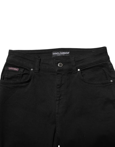 Dolce & Gabbana Schwarze Baumwolle Logo Skinny Mid Waist Denim Jeans