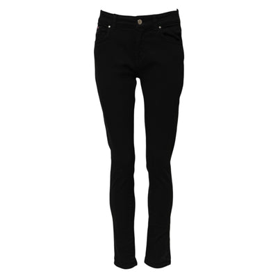 Dolce & Gabbana Schwarze Baumwolle Logo Skinny Mid Waist Denim Jeans