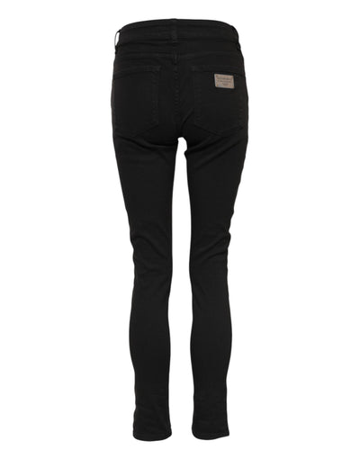 Dolce & Gabbana Schwarze Baumwolle Logo Skinny Mid Waist Denim Jeans