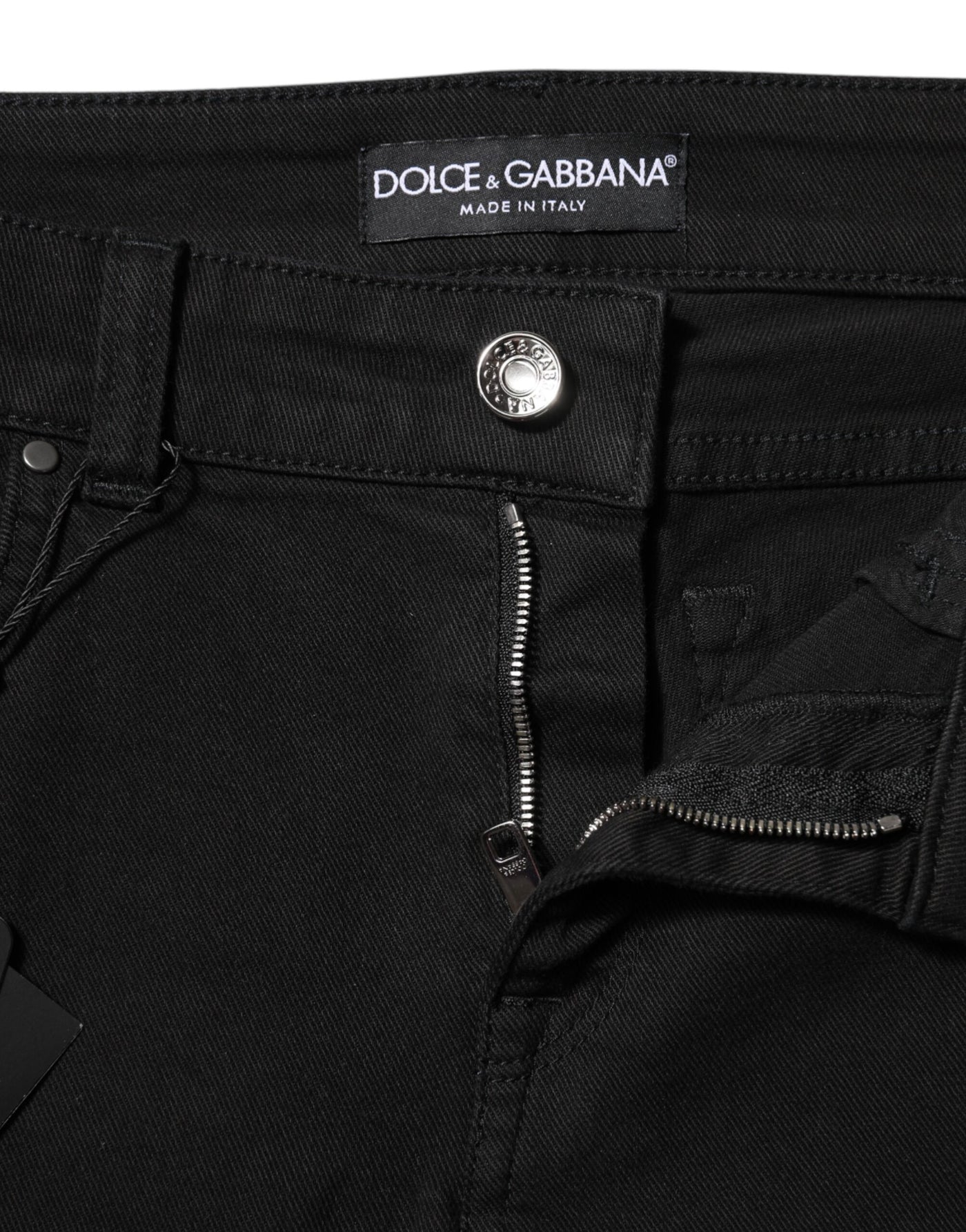 Dolce & Gabbana Schwarze Baumwolle Logo Skinny Mid Waist Denim Jeans