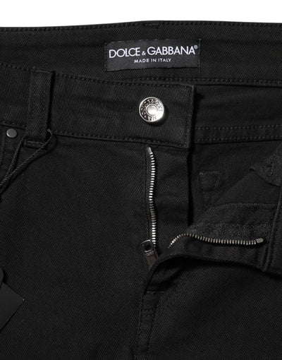 Dolce & Gabbana Schwarze Baumwolle Logo Skinny Mid Waist Denim Jeans