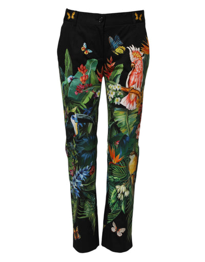 Dolce & Gabbana Schwarze Tropical Mid Waist-Hose aus Baumwolle