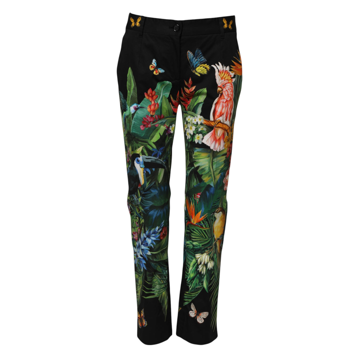 Dolce & Gabbana Schwarze Tropical Mid Waist-Hose aus Baumwolle