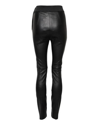 Dolce & Gabbana Schwarze Lederhose mit elastischer Taille