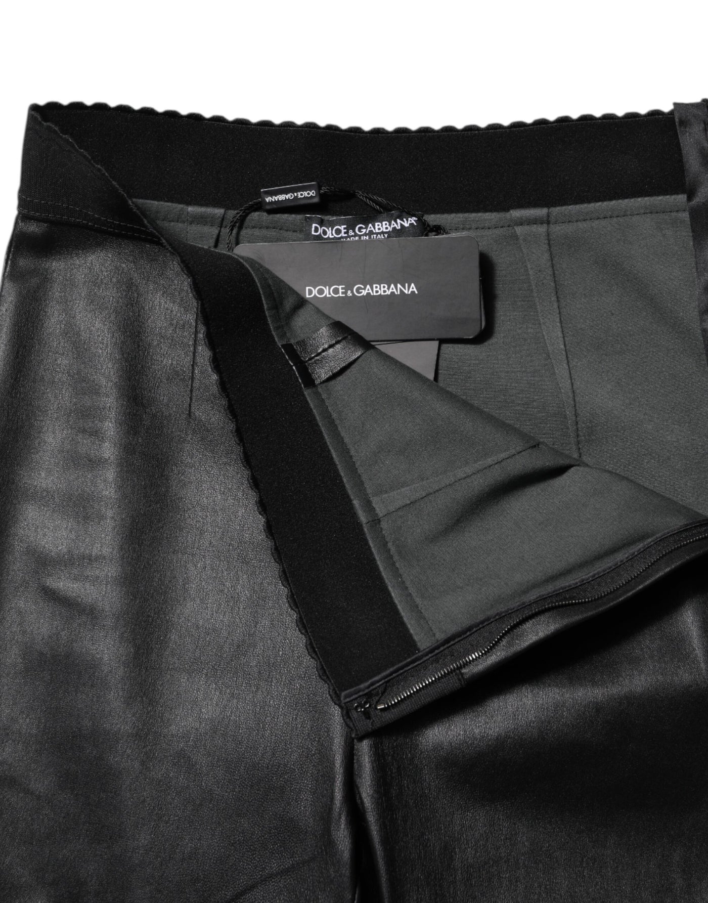 Dolce & Gabbana Schwarze Lederhose mit elastischer Taille
