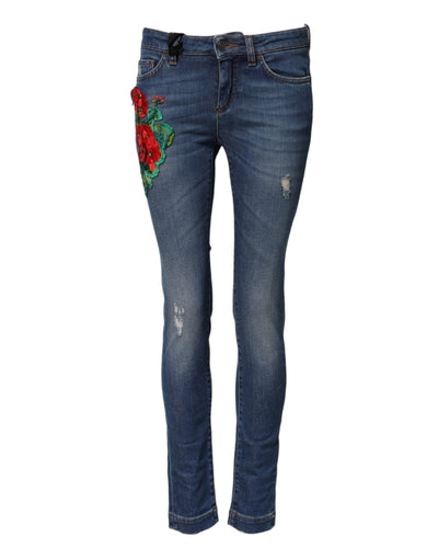 Dolce & Gabbana Blaue Skinny Denim-Jeans aus Baumwolle mit niedriger Taille