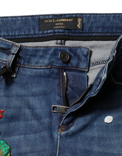 Dolce & Gabbana Blaue Skinny Denim-Jeans aus Baumwolle mit niedriger Taille