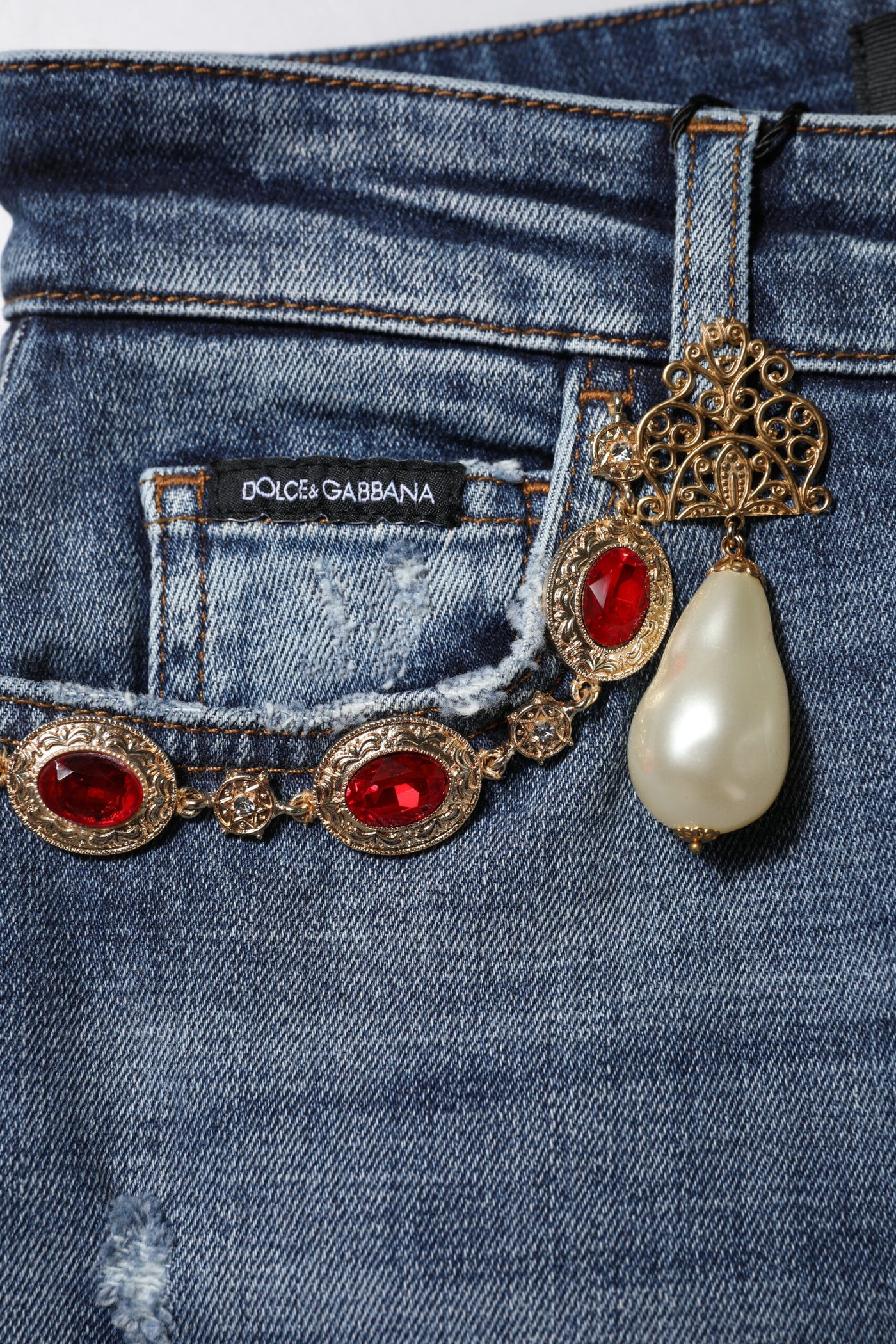 Dolce & Gabbana Blaue Denim-Jeans mit Strasssteinverzierung