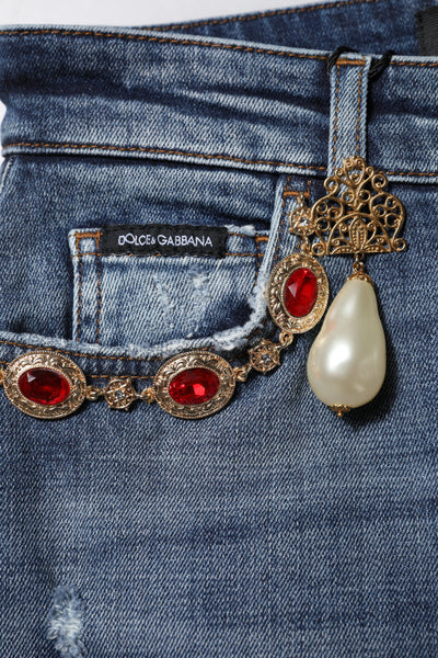 Dolce & Gabbana Blaue Denim-Jeans mit Strasssteinverzierung
