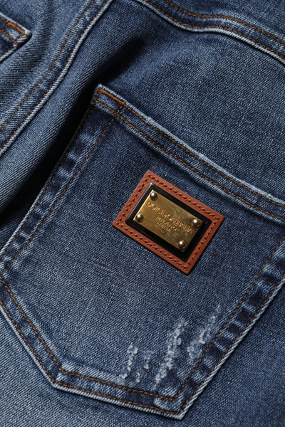 Dolce & Gabbana Blaue Denim-Jeans mit Strasssteinverzierung