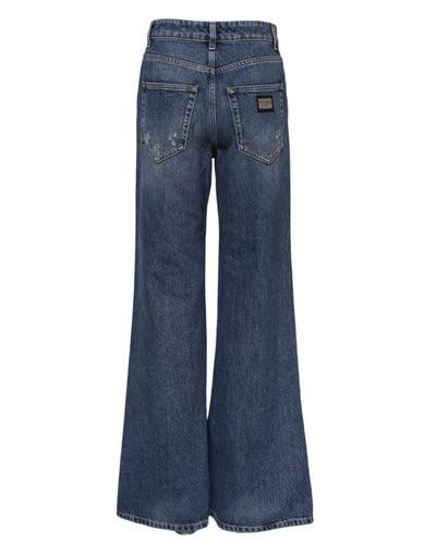 Dolce & Gabbana Blaue Baumwolljeans mit weitem Bein aus zerrissenem Denim