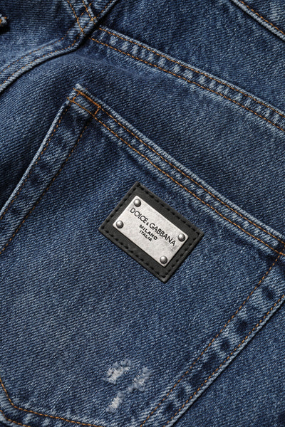 Dolce & Gabbana Blaue Baumwolljeans mit weitem Bein aus zerrissenem Denim