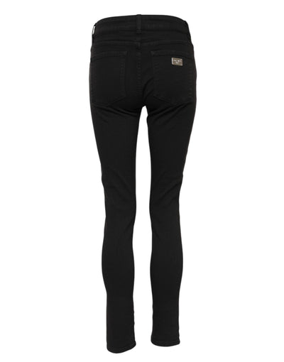 Dolce & Gabbana Schwarze Baumwolle Logo Skinny Mid Waist Denim Jeans