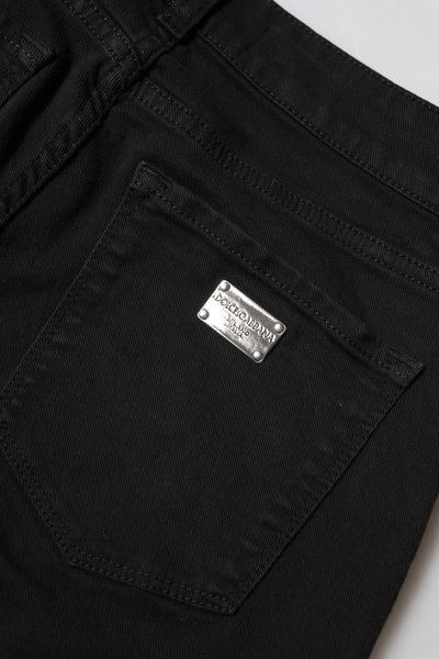 Dolce & Gabbana Schwarze Baumwolle Logo Skinny Mid Waist Denim Jeans