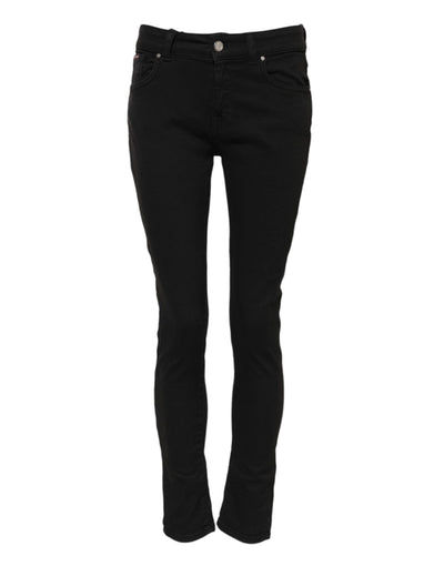 Dolce & Gabbana Schwarze Baumwolle Logo Skinny Mid Waist Denim Jeans
