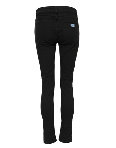 Dolce & Gabbana Schwarze Baumwolle Logo Skinny Mid Waist Denim Jeans