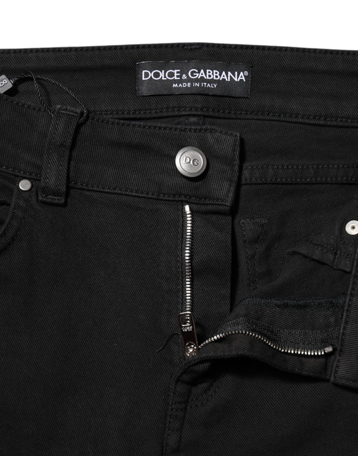 Dolce & Gabbana Schwarze Baumwolle Logo Skinny Mid Waist Denim Jeans
