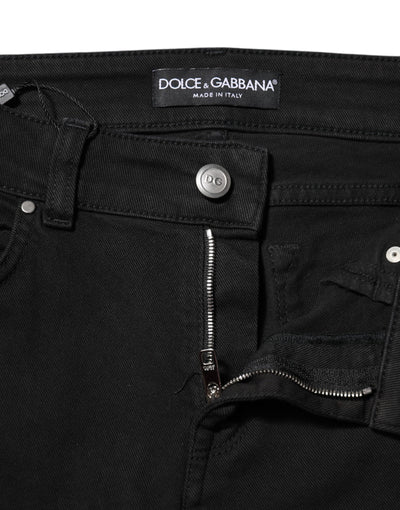 Dolce & Gabbana Schwarze Baumwolle Logo Skinny Mid Waist Denim Jeans