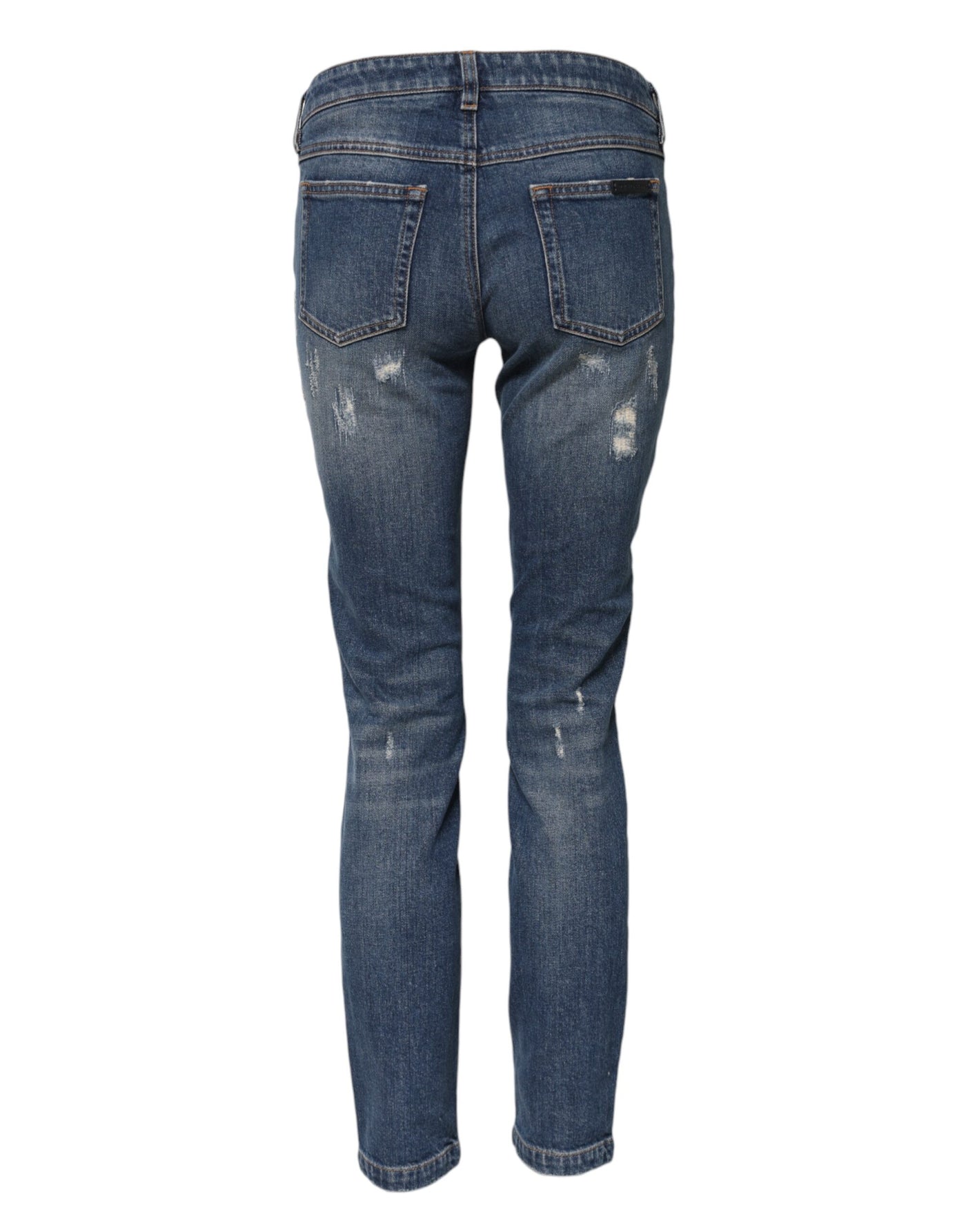 Dolce & Gabbana Blaue Spielkarten-Stickerei Skinny Denim Jeans