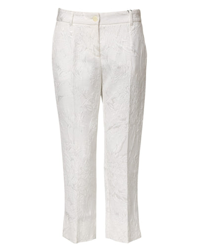 Dolce & Gabbana Weiße Jacquard-Hose aus Baumwolle mit Blumenmuster