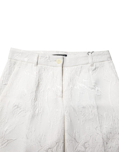 Dolce & Gabbana Weiße Jacquard-Hose aus Baumwolle mit Blumenmuster