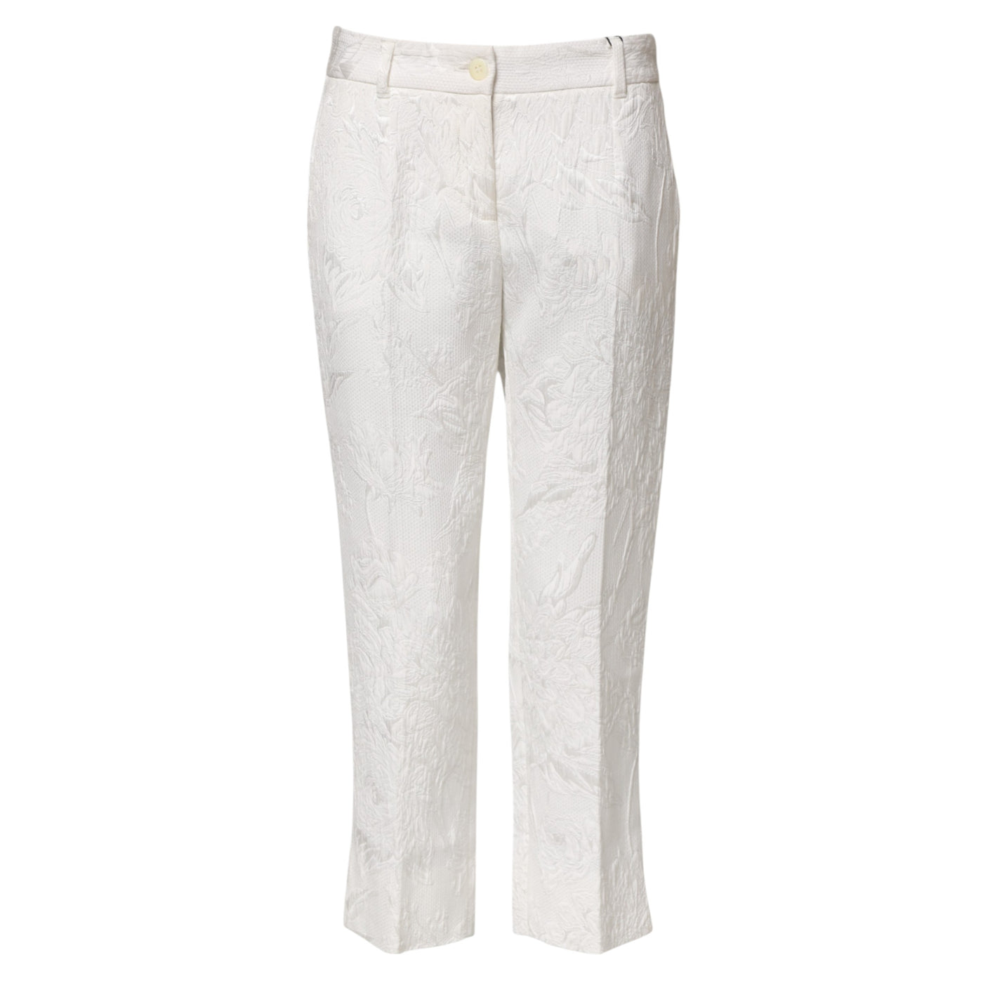 Dolce & Gabbana Weiße Jacquard-Hose aus Baumwolle mit Blumenmuster