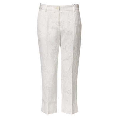 Dolce & Gabbana Weiße Jacquard-Hose aus Baumwolle mit Blumenmuster