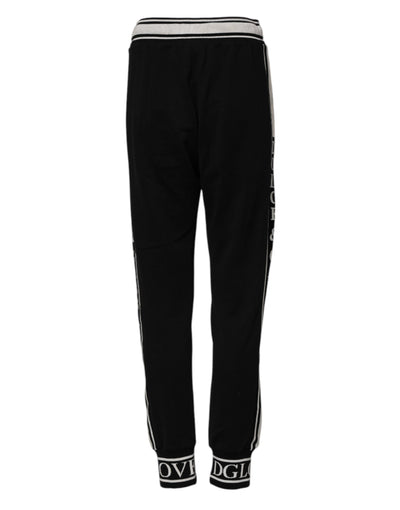 Dolce & Gabbana Schwarze Baumwoll-Jogger-Hose mit Logo-Taille
