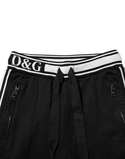 Dolce & Gabbana Schwarze Baumwoll-Jogger-Hose mit Logo-Taille