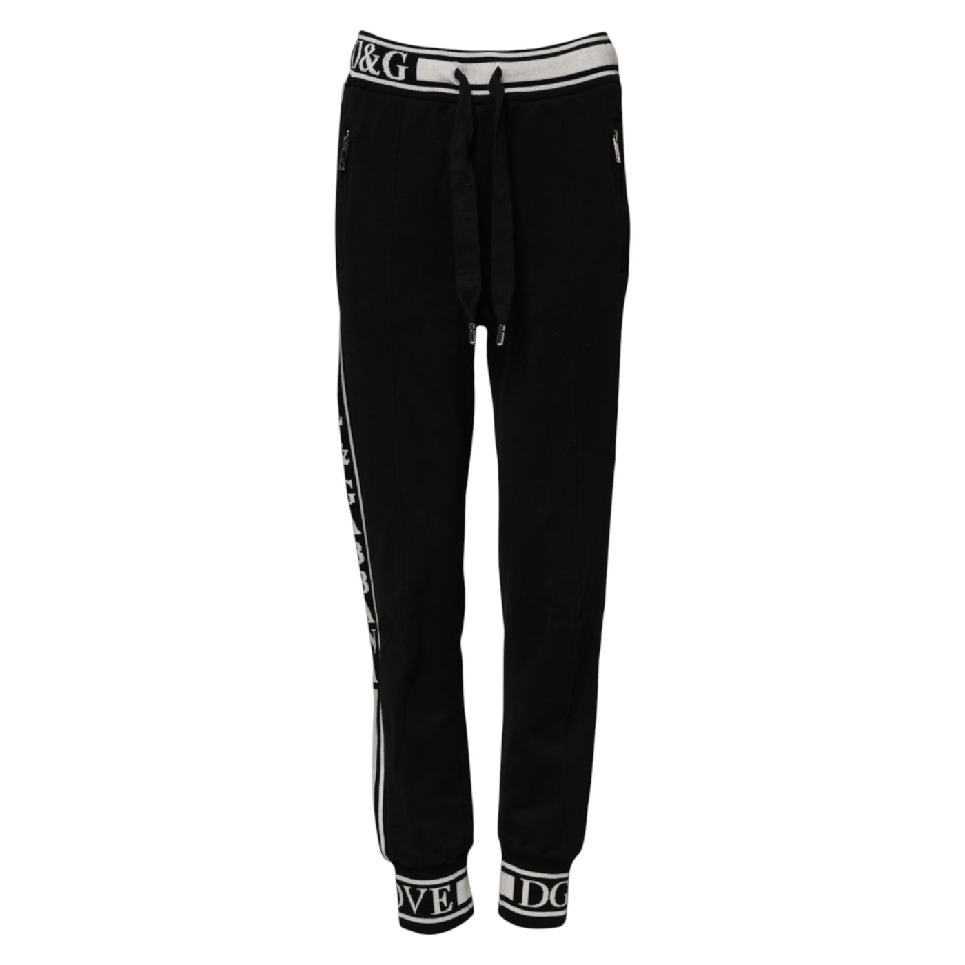 Dolce & Gabbana Schwarze Baumwoll-Jogger-Hose mit Logo-Taille