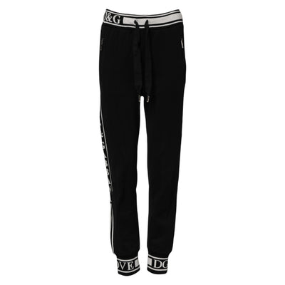 Dolce & Gabbana Schwarze Baumwoll-Jogger-Hose mit Logo-Taille