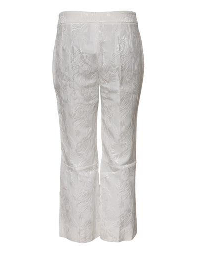 Dolce & Gabbana Weiße Jacquard-Hose aus Baumwolle mit Blumenmuster