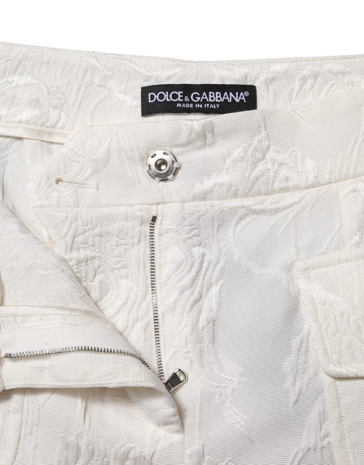 Dolce & Gabbana Weiße Jacquard-Hose aus Baumwolle mit Blumenmuster