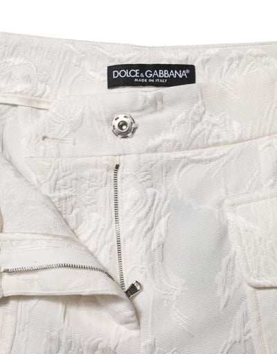 Dolce & Gabbana Weiße Jacquard-Hose aus Baumwolle mit Blumenmuster