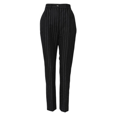 Dolce & Gabbana Schwarz gestreifte Tapered Pants mit hoher Taille