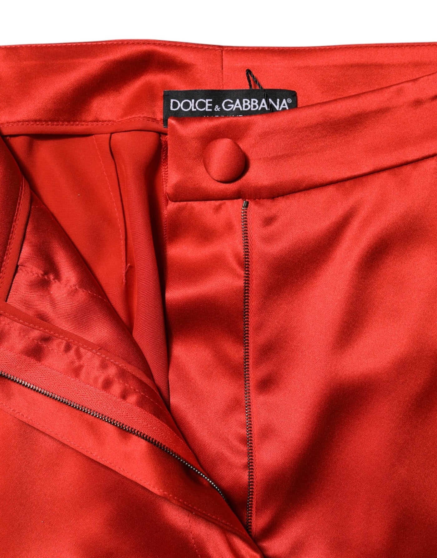 Dolce & Gabbana Rote Satinhose mit hoher Taille und weitem Bein