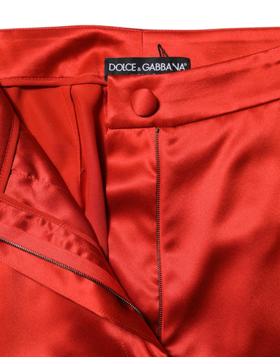 Dolce & Gabbana Rote Satinhose mit hoher Taille und weitem Bein