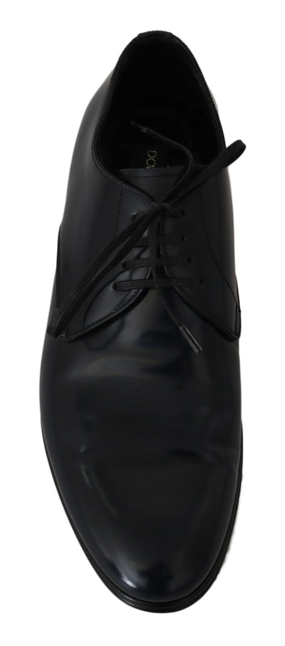Dolce & Gabbana Blau Leder Kleid Derby Formale Herrenschuhe