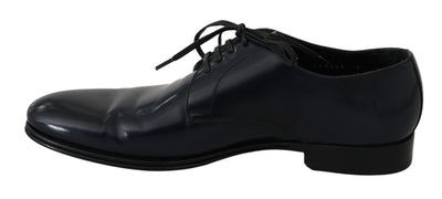 Dolce & Gabbana Blau Leder Kleid Derby Formale Herrenschuhe