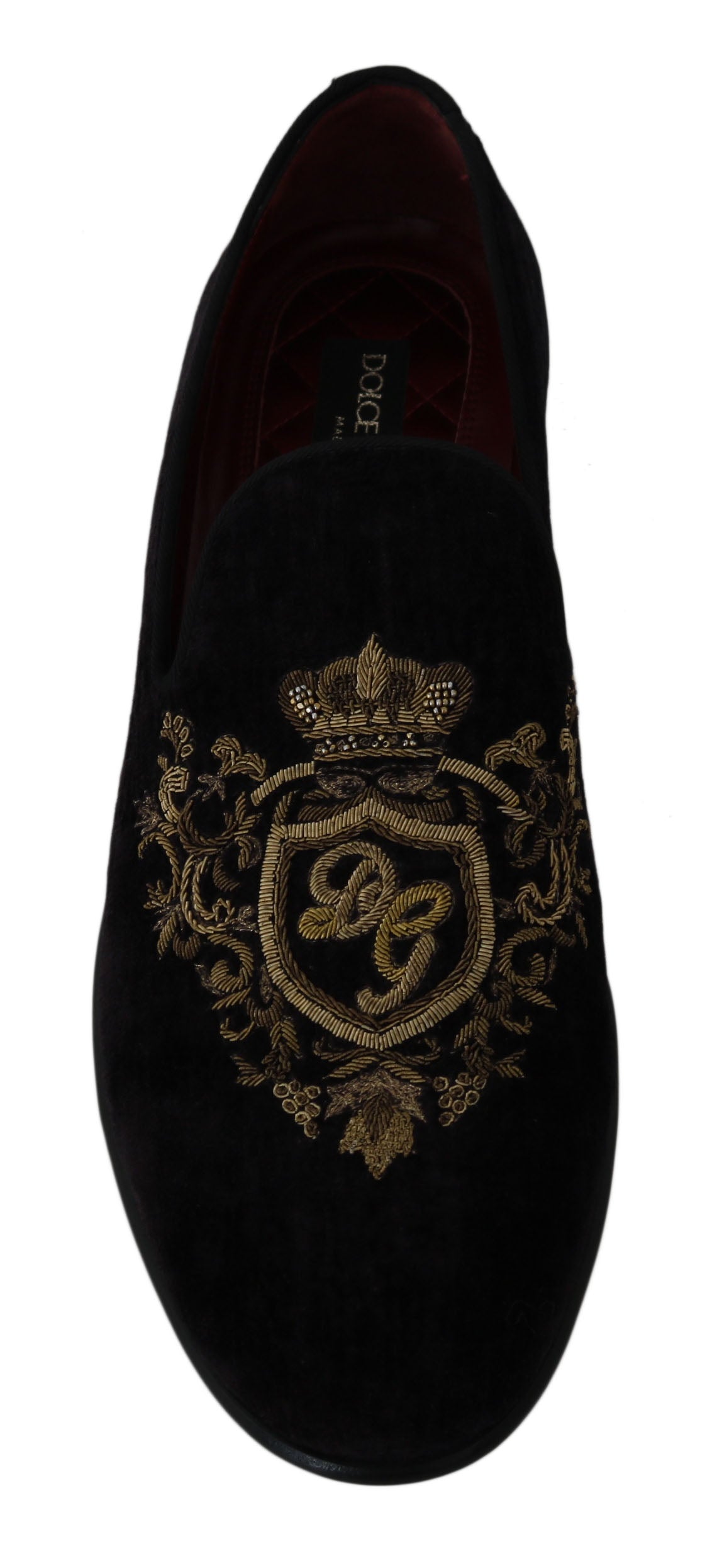 Dolce & Gabbana Loafers Schwarzer Samt Goldkrone