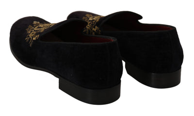 Dolce & Gabbana Loafers Schwarzer Samt Goldkrone